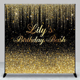 Aperturee - Aperturee Black Gold Glitter Custom Name Birthday Bash Backdrop